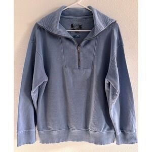 C&C California Sunwashed Fleece Quarter Zip Womens Medium Blue Beachy Chunky